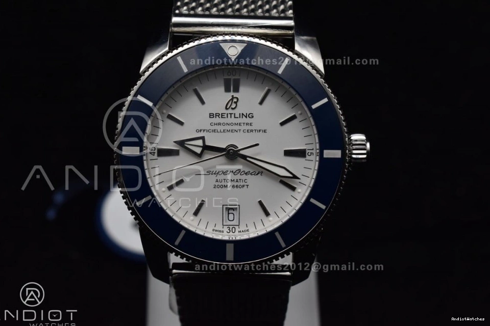 SS Mesh on Blue 42mm II White SS SuperOcean Bezel A BLSF Bracelet Soft Dial 1186 Ceramic Heritage 0715